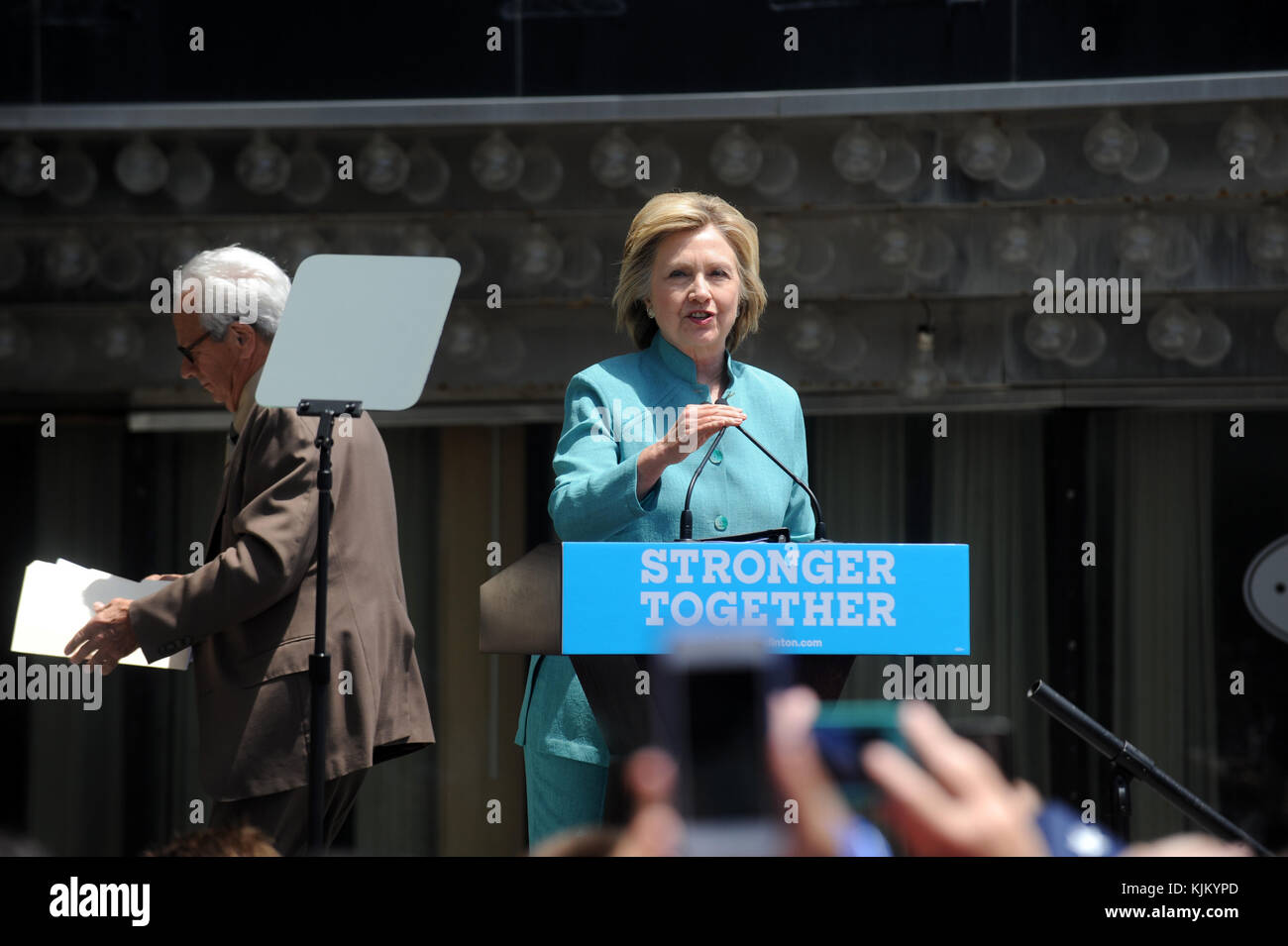 ATLANTIC CITY, NJ - JULY 06: Presumptive Democratic presidential nominee Hillary Clinton speaks at the podium at Boardwalk Hall Arena on July 6, 2016 in Atlantic City, New Jersey   People:  Hillary Clinton Stock Photo