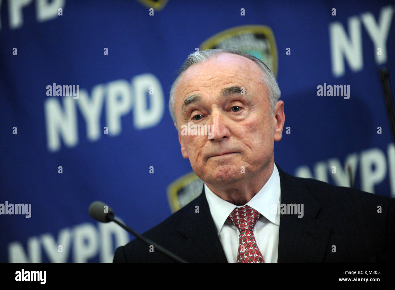 NEW YORK, NY - FEBRUARY 23: New York Mayor Bill de Blasio and Police Commissioner William Bratton announce CompStat 2.0 NYPD HQ on February 23, 2016 in New York City  People:  William Bratton Stock Photo