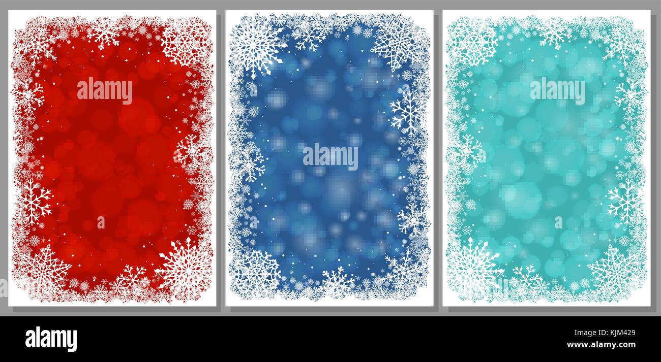 Set of Christmas cards with frame of snowflakes Stock Vector