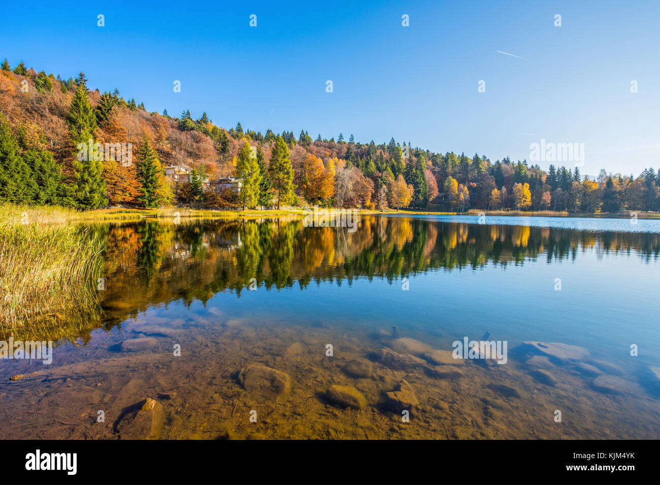 Santo lake of Cembra in autumn time, Trento province, Italy Stock Photo