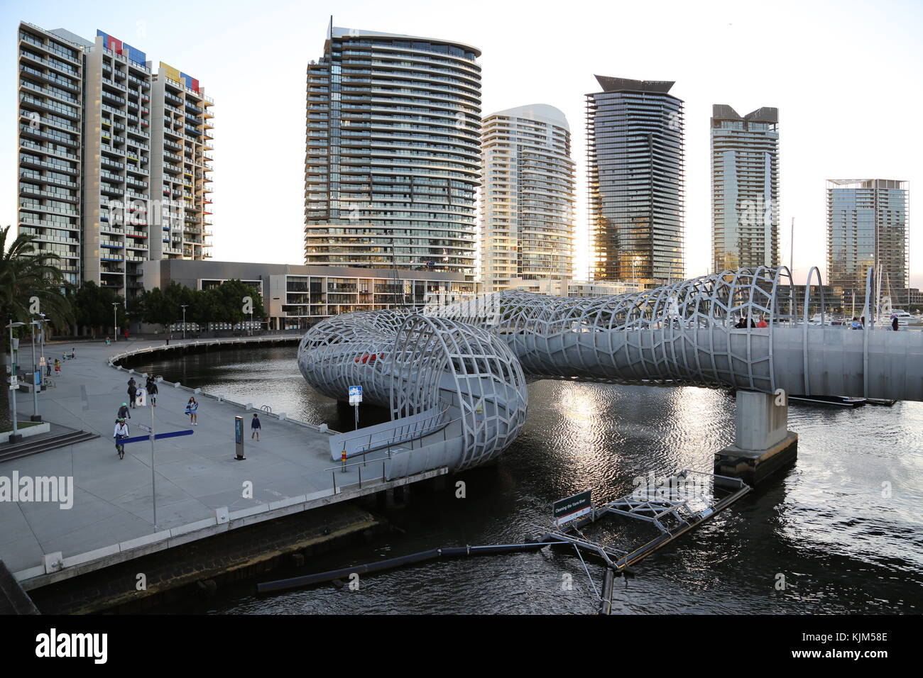The Webb bridge is an icon in the Dockland or Melbourne Australia Stock ...