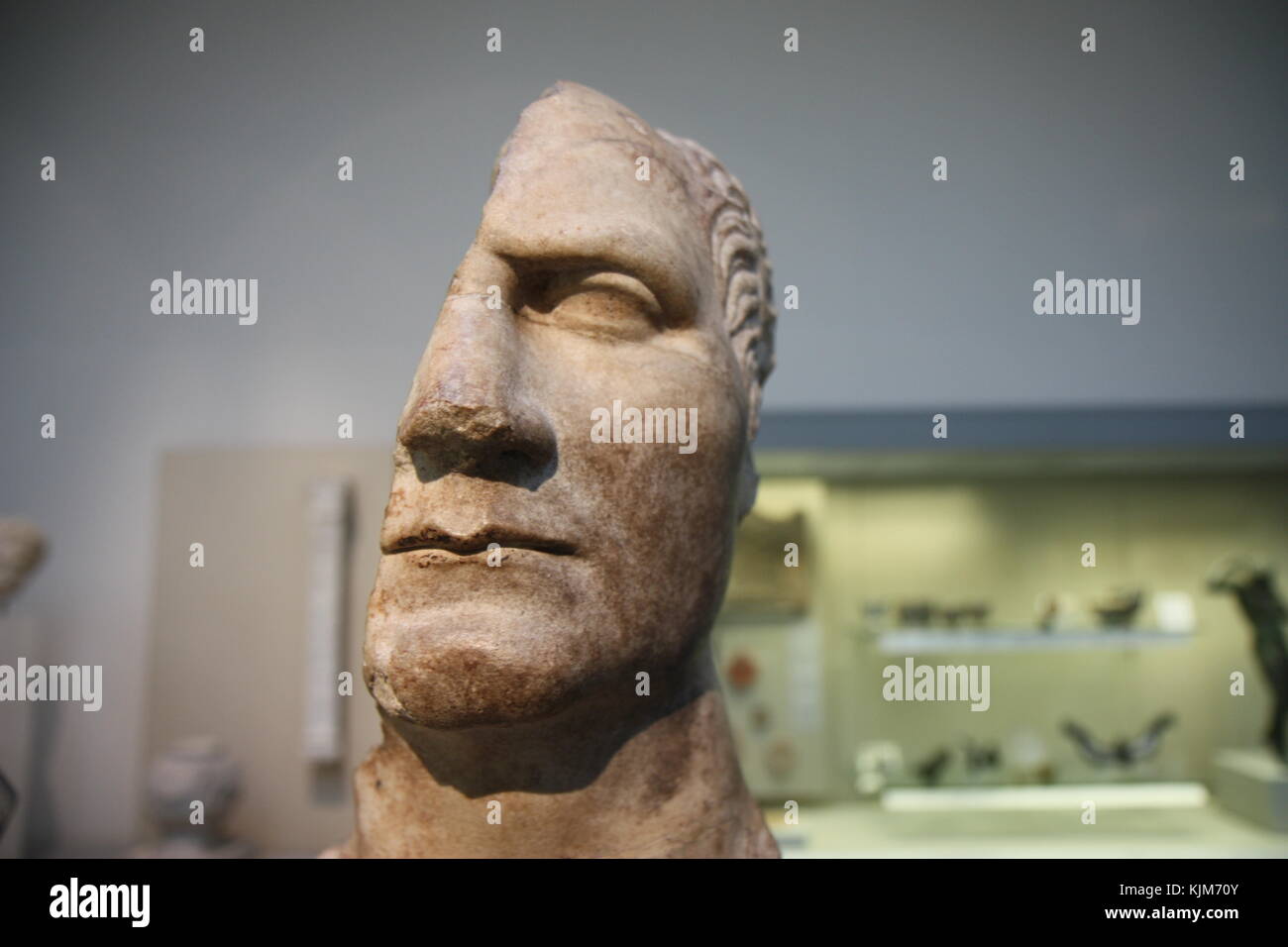 British Museum, London - 1 Feb 2008 - Disfigured sculptures of Roman Emperors: Julius Caesar 48BC Stock Photo