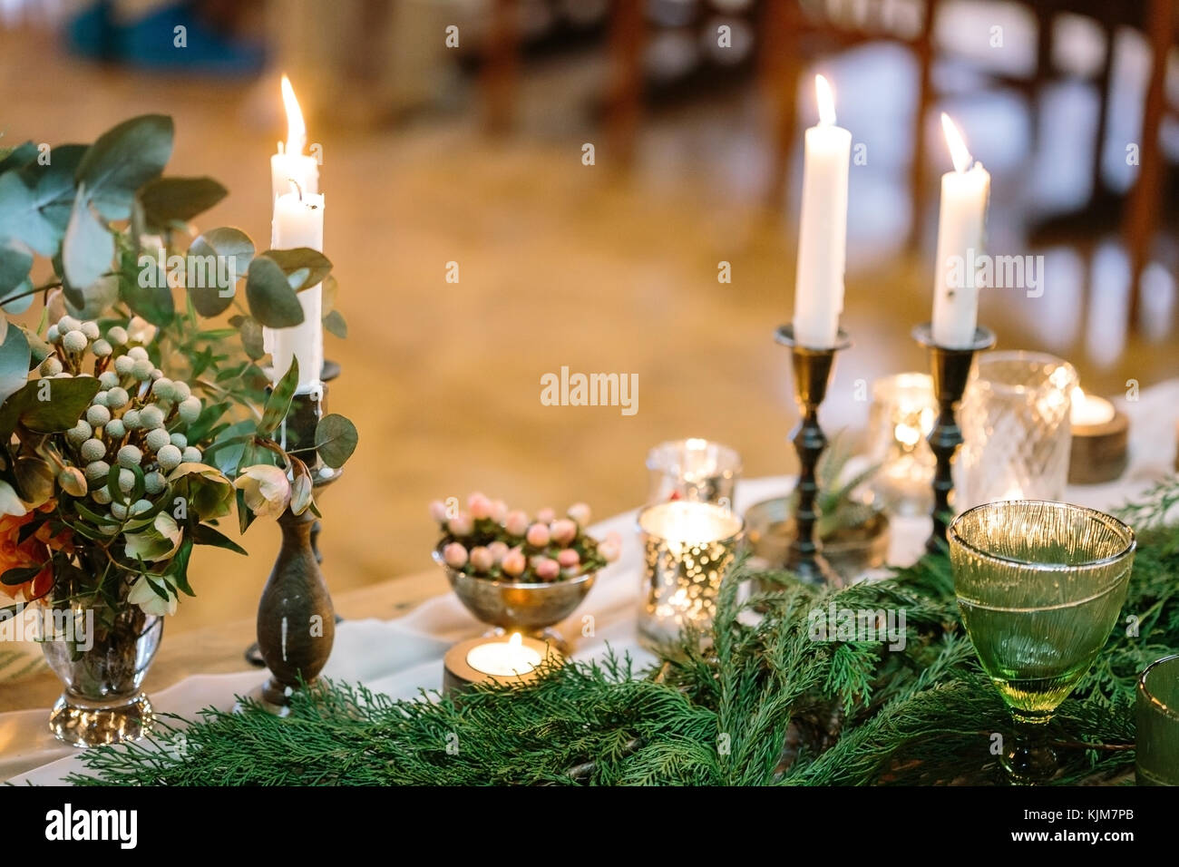 christmas, presents, celebration concept. bright fires of feast candles