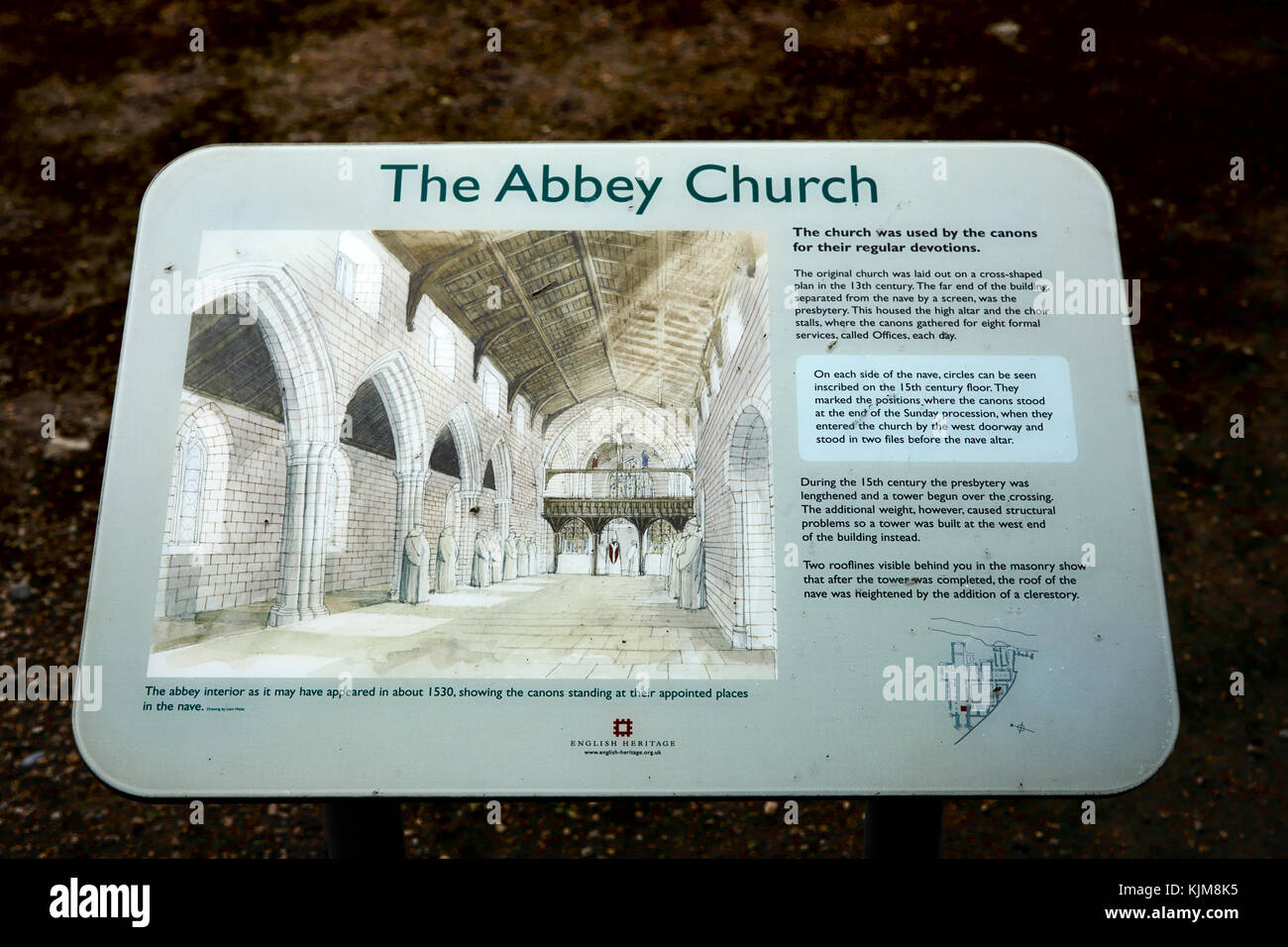 English Heritage information panels at Shap Abbey, Shap, Cumbria Stock Photo