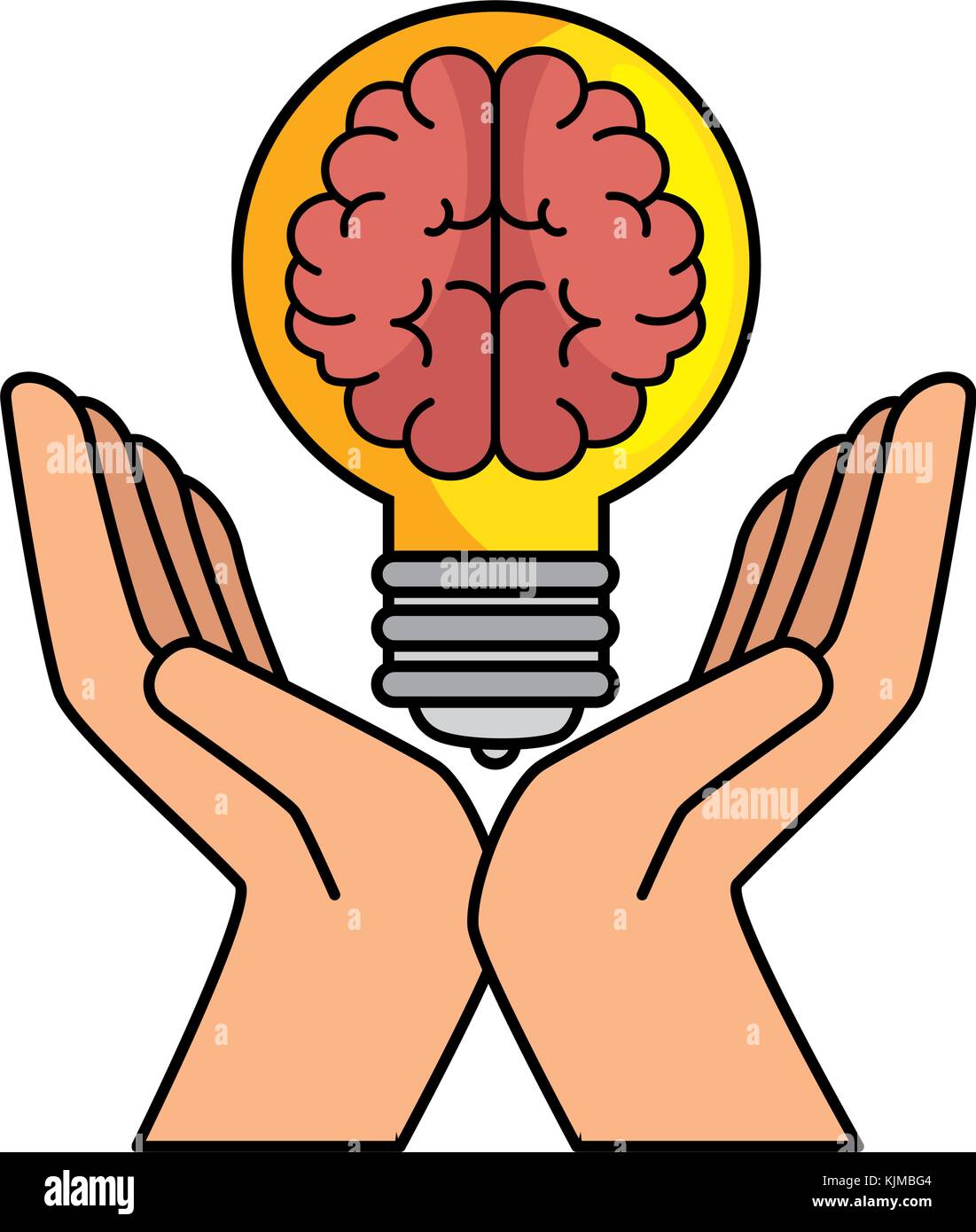 bulb light with brain and hands vector illustration design Stock Vector