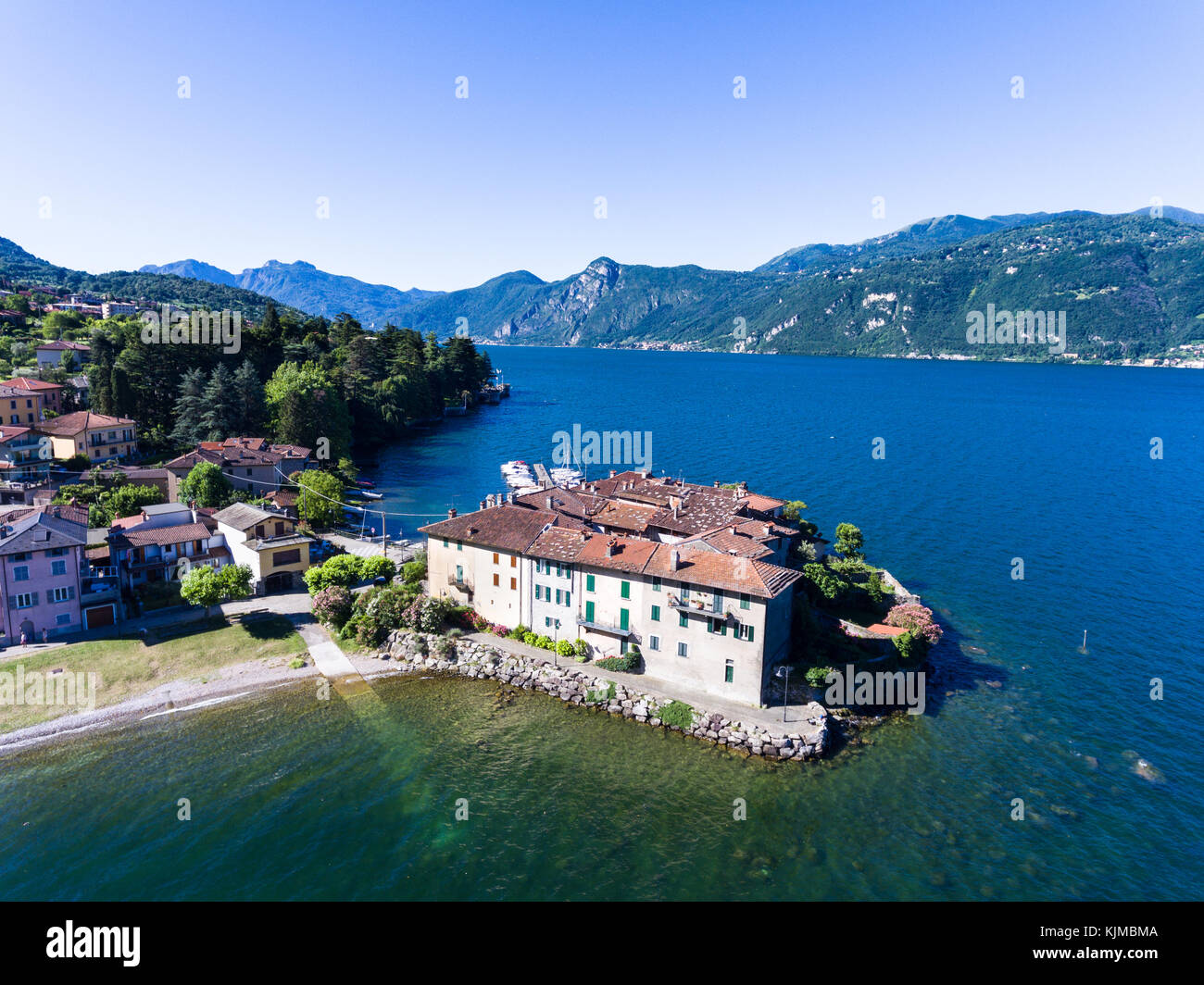 Famous destination on Como lake - Lierna and Riva Bianca Stock Photo