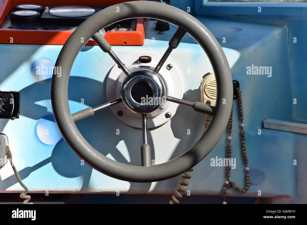 A Detail of Steering Wheel on Boatsteer Stock Photo Alamy