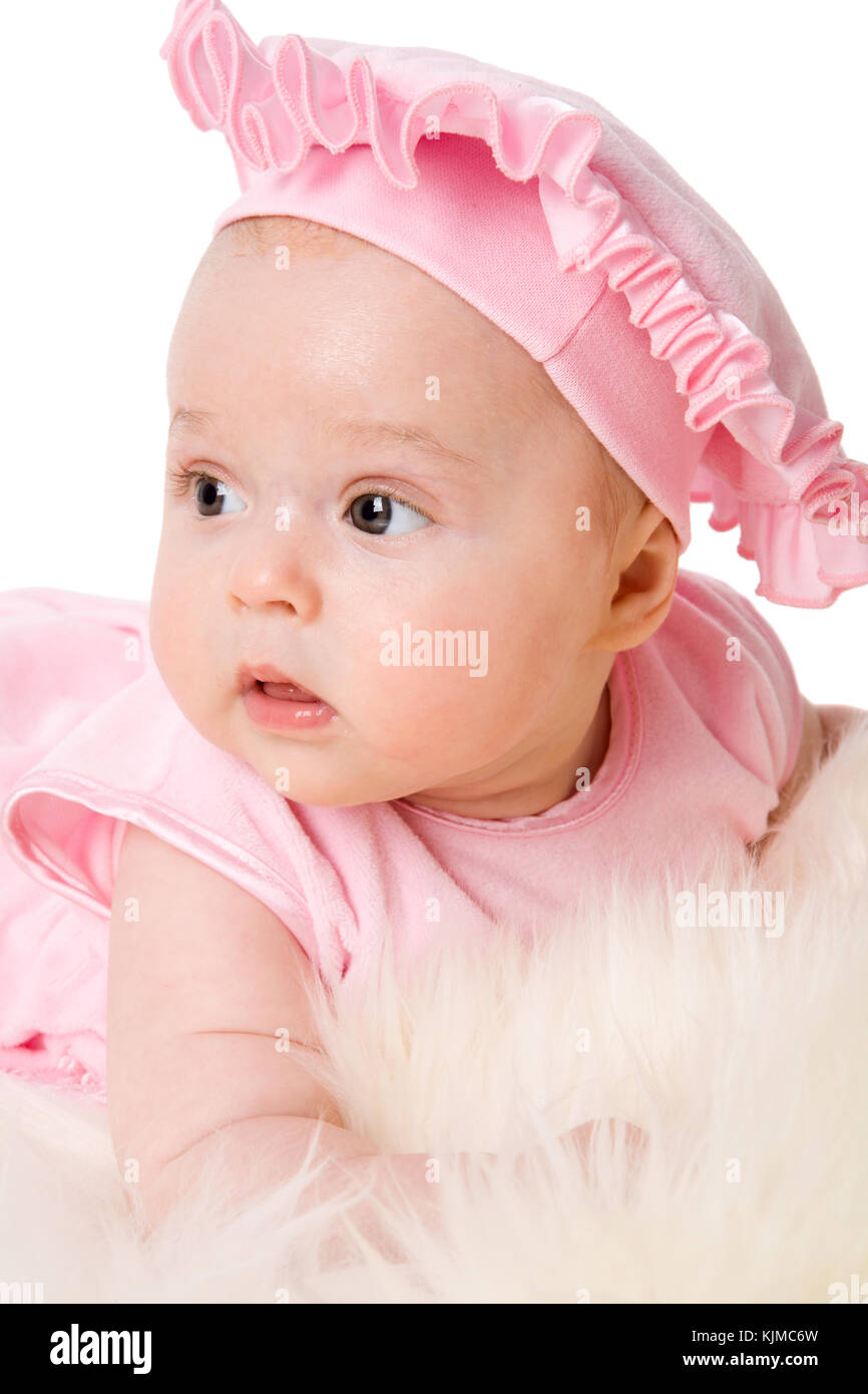 Happy baby wearing hat isolated on white Stock Photo Alamy