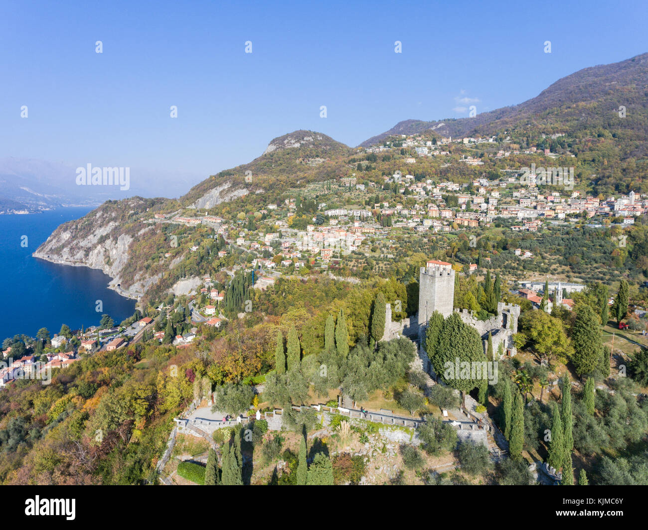 Panoramic view of Castle of Vezio. Lake of Como (Italy) Stock Photo