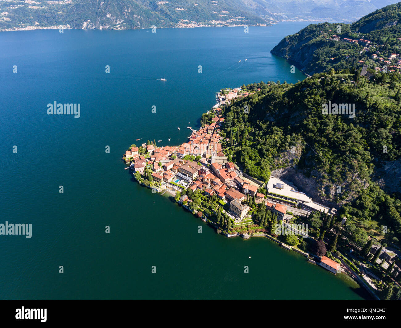 Varenna and Castle of Vezio on Como lake in Italy - Tourist attraction Stock Photo