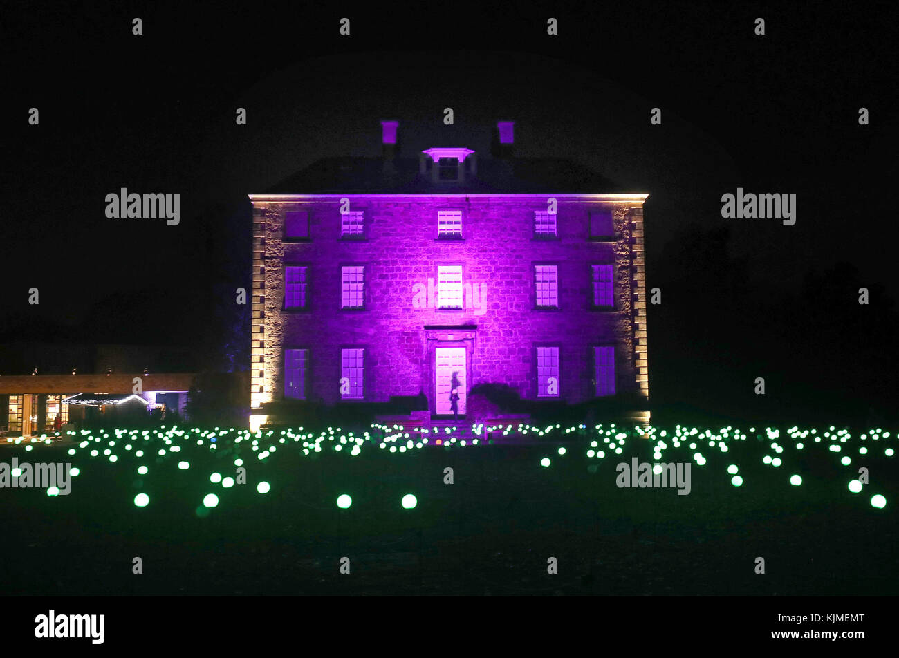 Bloom Squidsoup in front of Inverleith House is one of a series of light installations that feature in Christmas at the Botanics which is a one-mile illuminated trail through the Royal Botanic Garden Edinburgh. Stock Photo