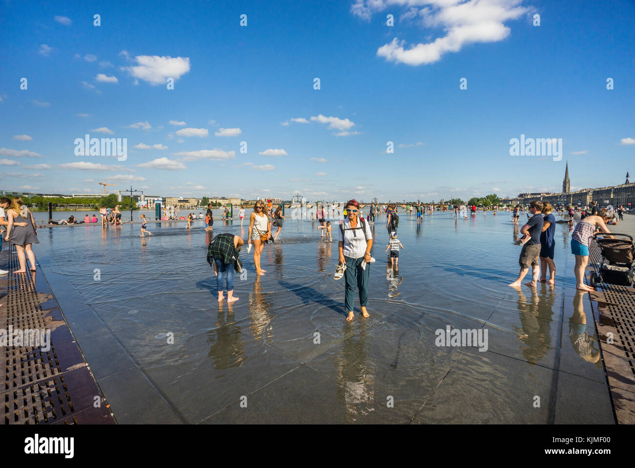 France, Gironde department, Bordeaux, Miroir d'eau reflecting pool at Place de la Bourse Stock Photo