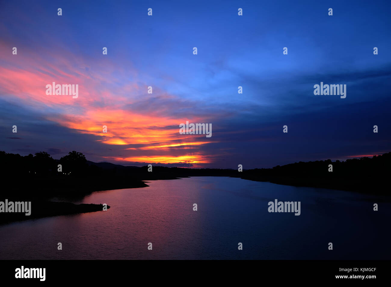 colorful of sky with clouds over lake after sunset Stock Photo - Alamy