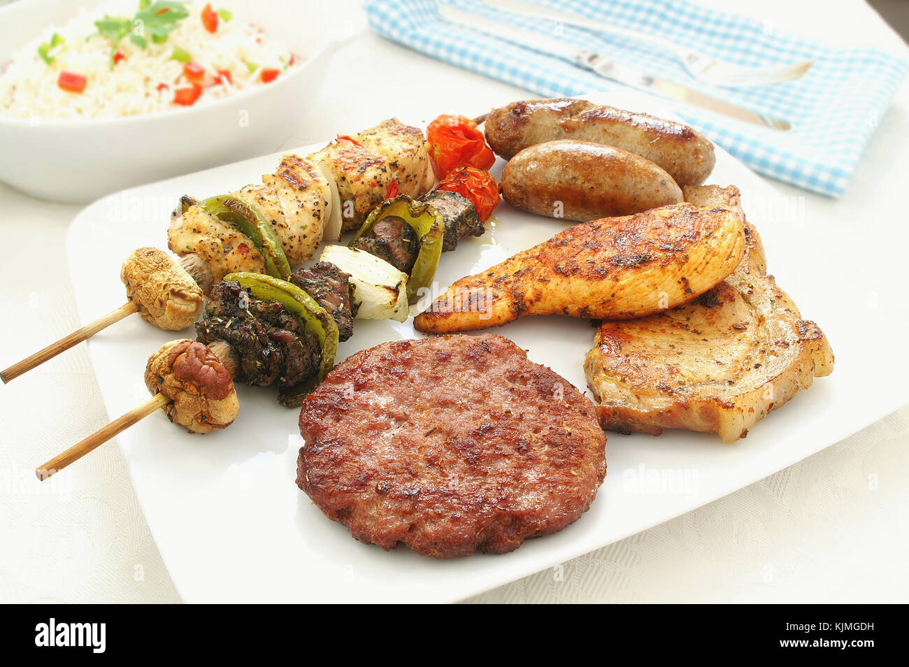 Barbecue Meat Selection Plated Meal Stock Photo