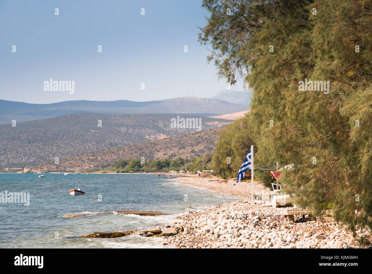The beach of the small town Iria near Nafplio in Greece Stock Photo