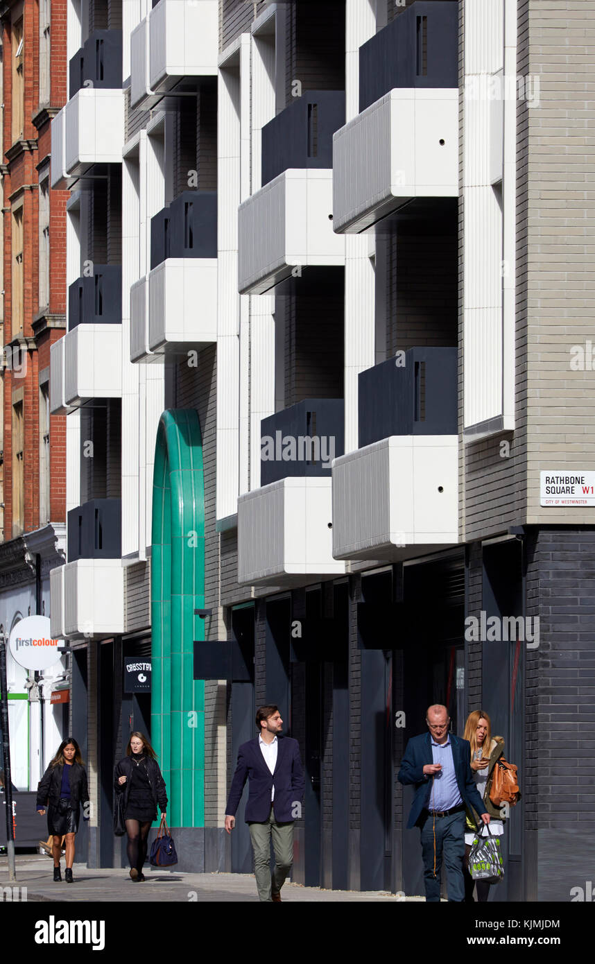 View of exterior facade from Oxford Street. Rathbone Square, London ...