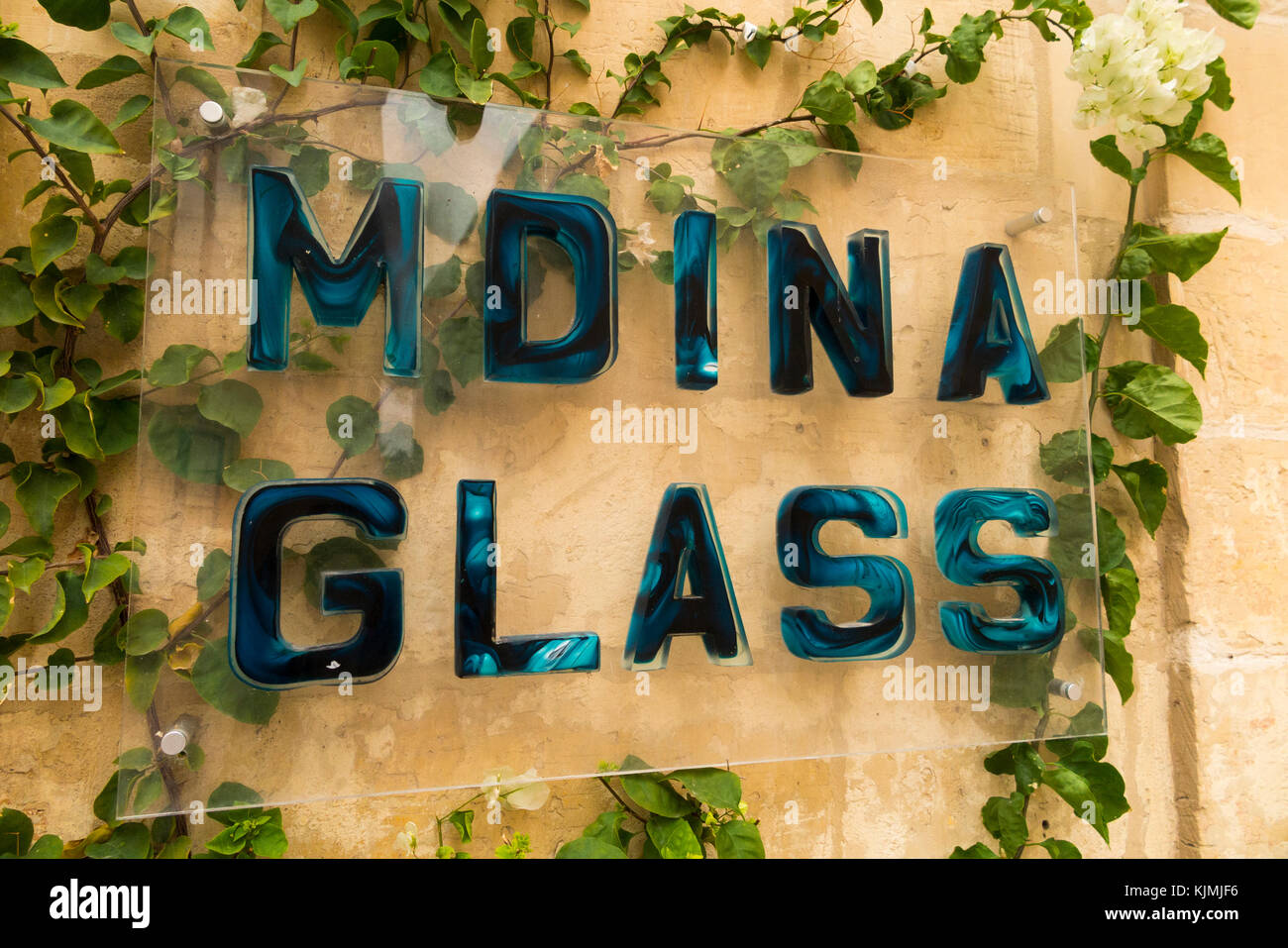 Mdina shop selling glass products / blown glass / vase / vases on sale / for sale in the walled town of Mdina in Malta. (91) Stock Photo