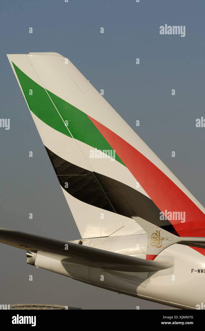 Airbus A380 prototype aircraft serial number msn004 tail with logo and winglet Stock Photo