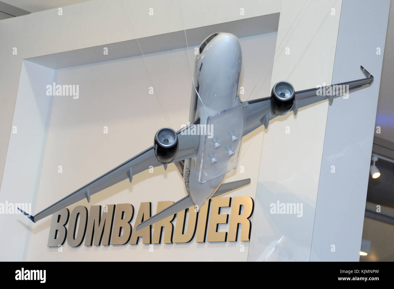 Bombardier CSeries on the exhibition-stand in the hall at the 2006 Farnborough International Airshow Stock Photo