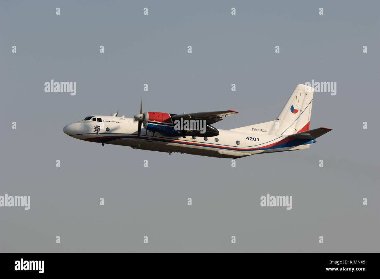 Czechia Republic Air Force Antonov An-26 Curl climbing out after take-off Stock Photo