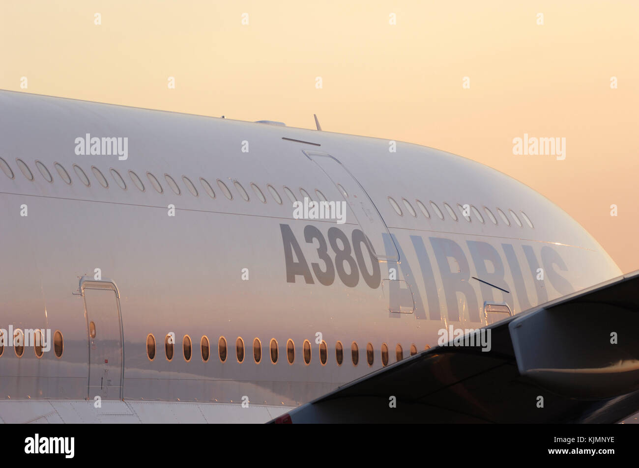 doors and windows of the Airbus A380-800 parked in the static-display at the 2006 Farnborough International Airshow Stock Photo