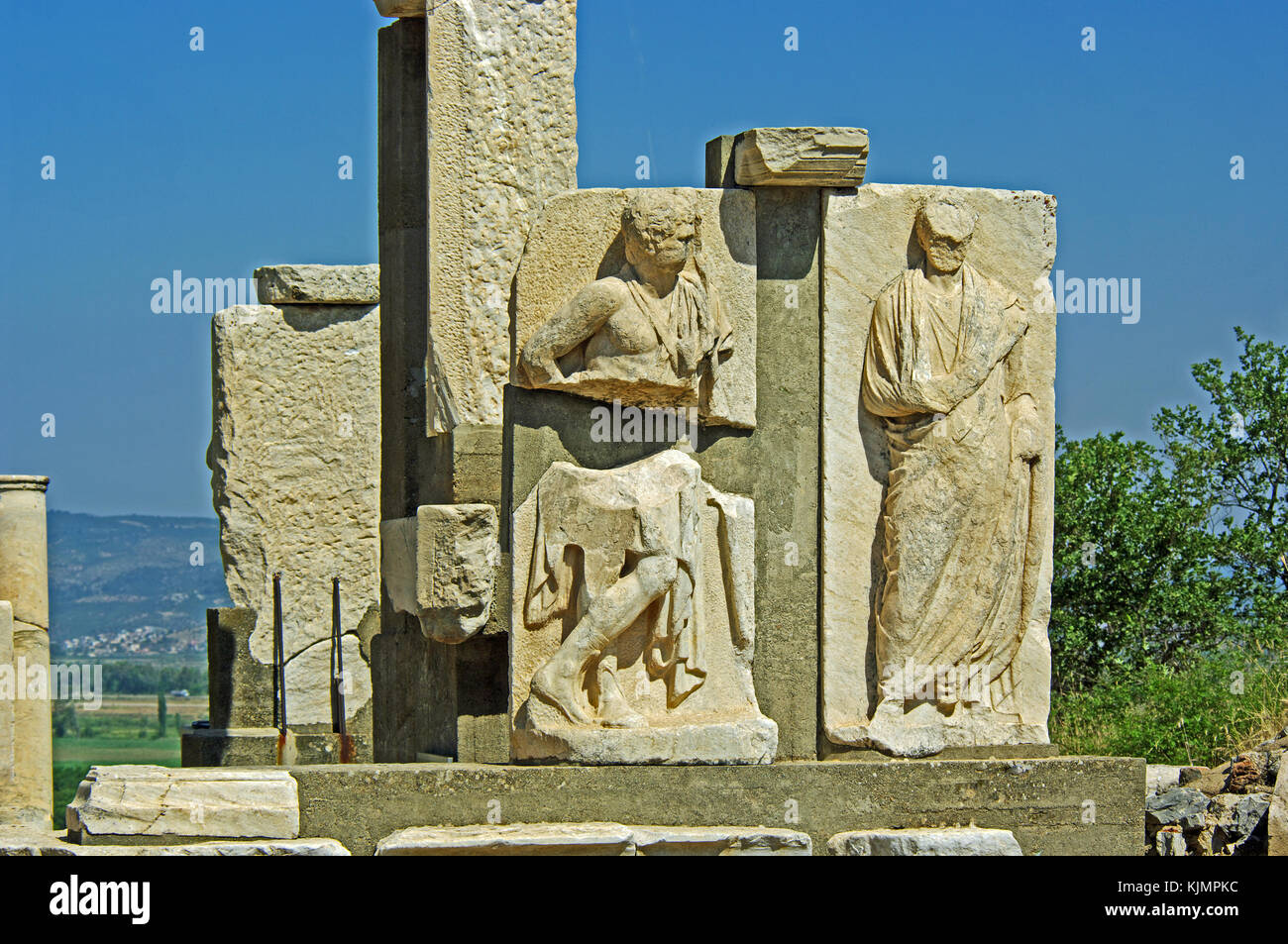 Ephesus, Roman, Ruined City, Curetes Street, Statue, Relief,  Turkey Stock Photo