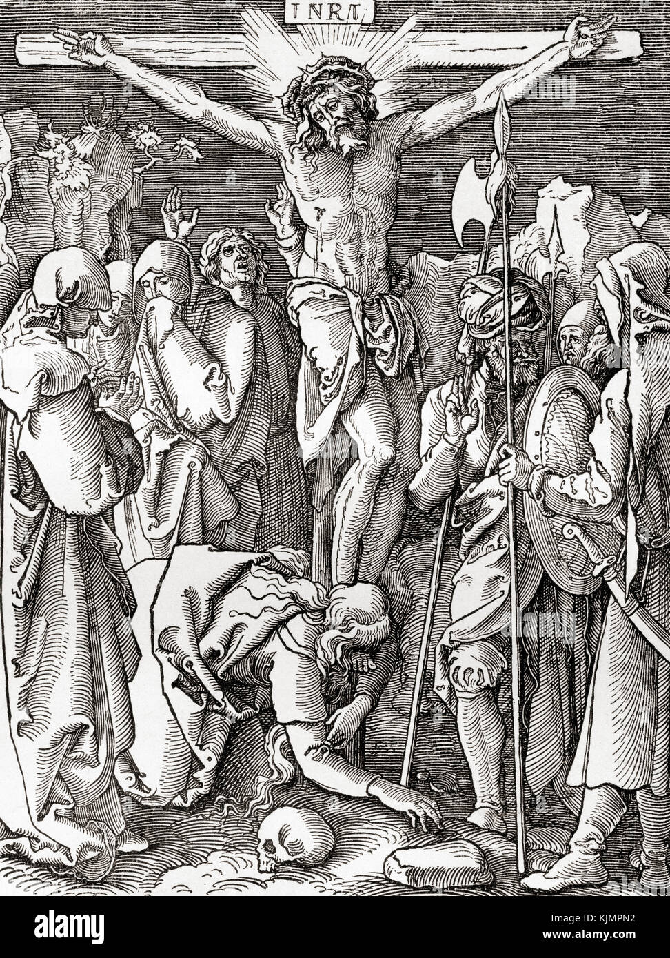 The Crucifixion after a print by Albrecht Dürer.  From Ward and Lock's Illustrated History of the World, published c.1882. Stock Photo