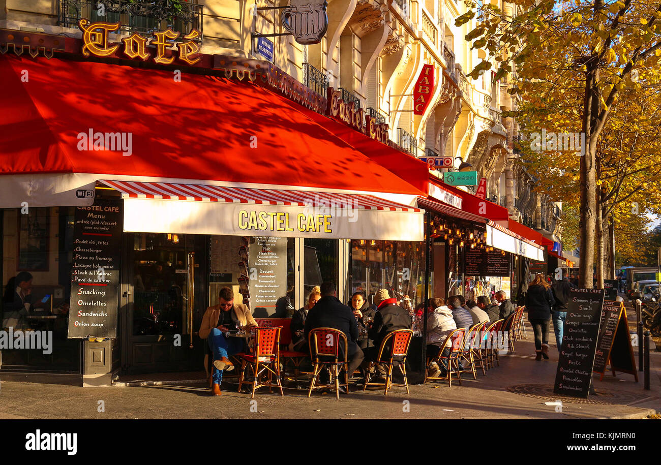 The traditional Parisian cafe Le Castel located near Eiffel tower in Paris, France. Stock Photo