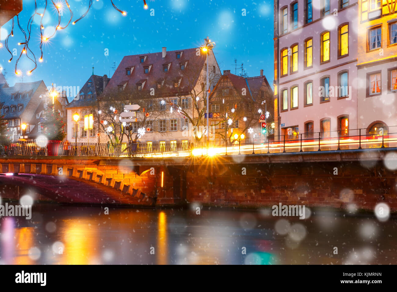 Christmas embankment in Strasbourg, Alsace Stock Photo