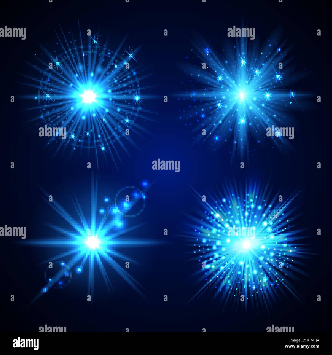 Set of blue flash stars Stock Vector