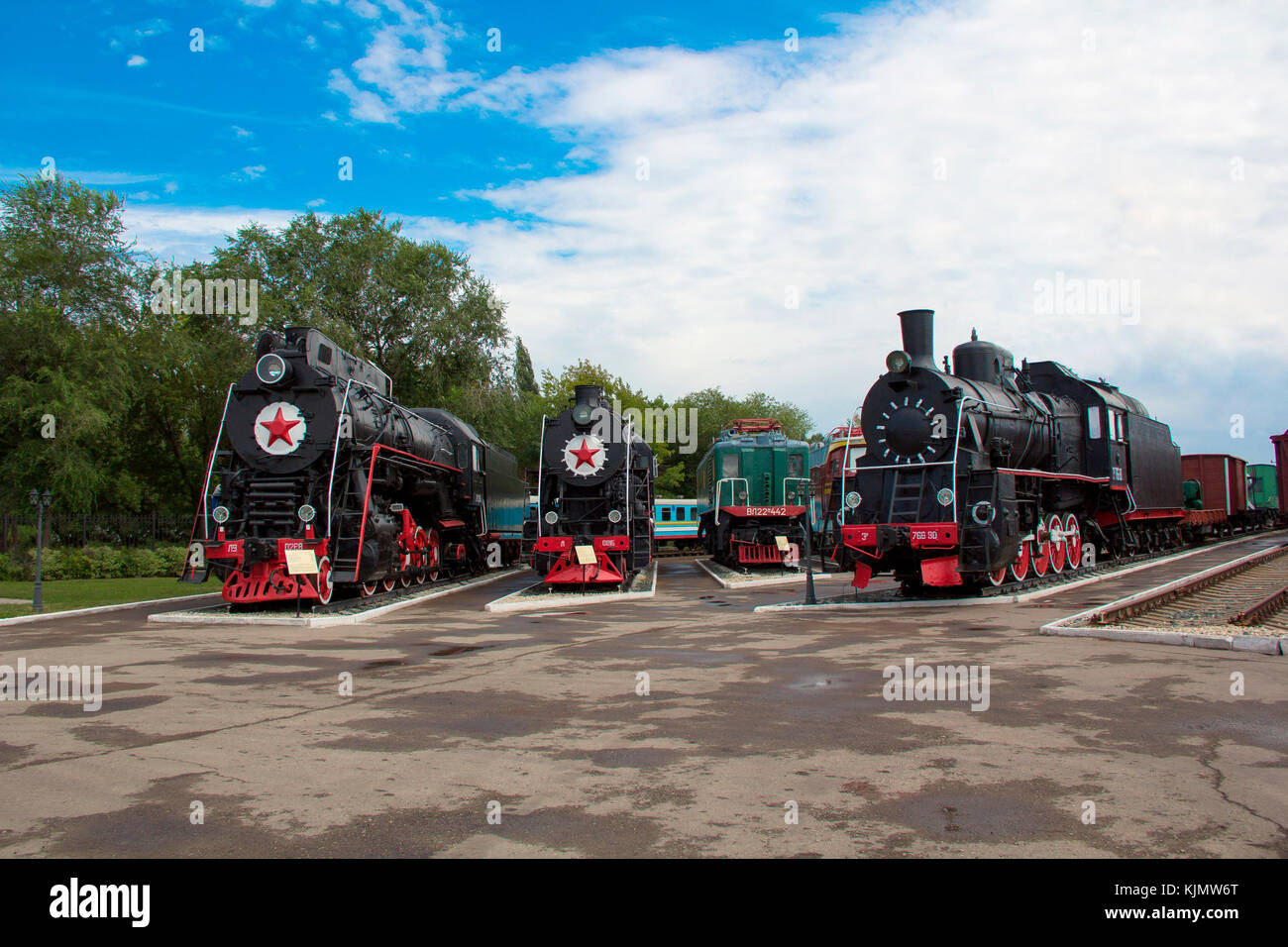 Photo of Russian rail road locomotive in Samara Stock Photo