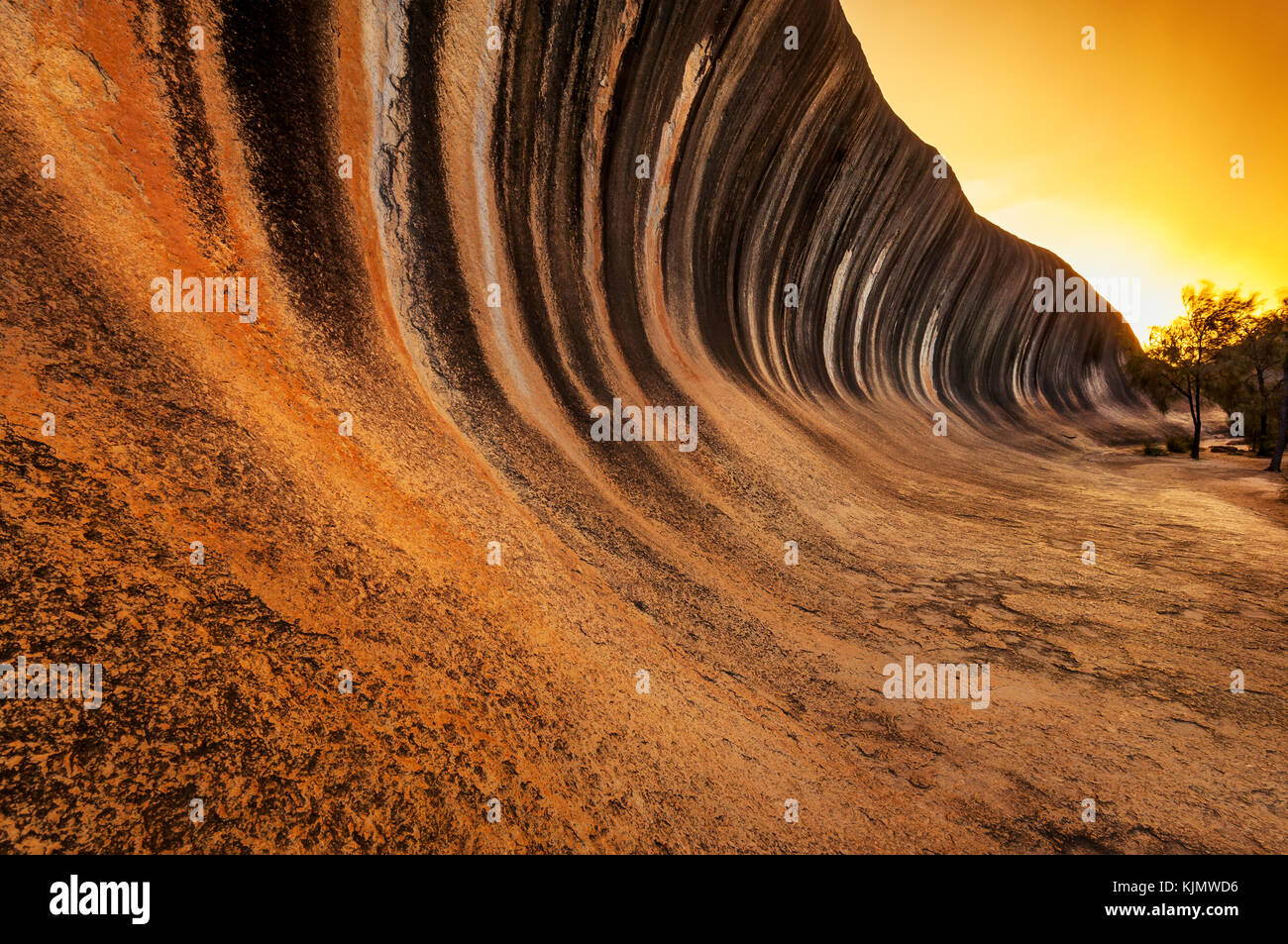 Famous Wave Rock in an awesome evening glow. Stock Photo