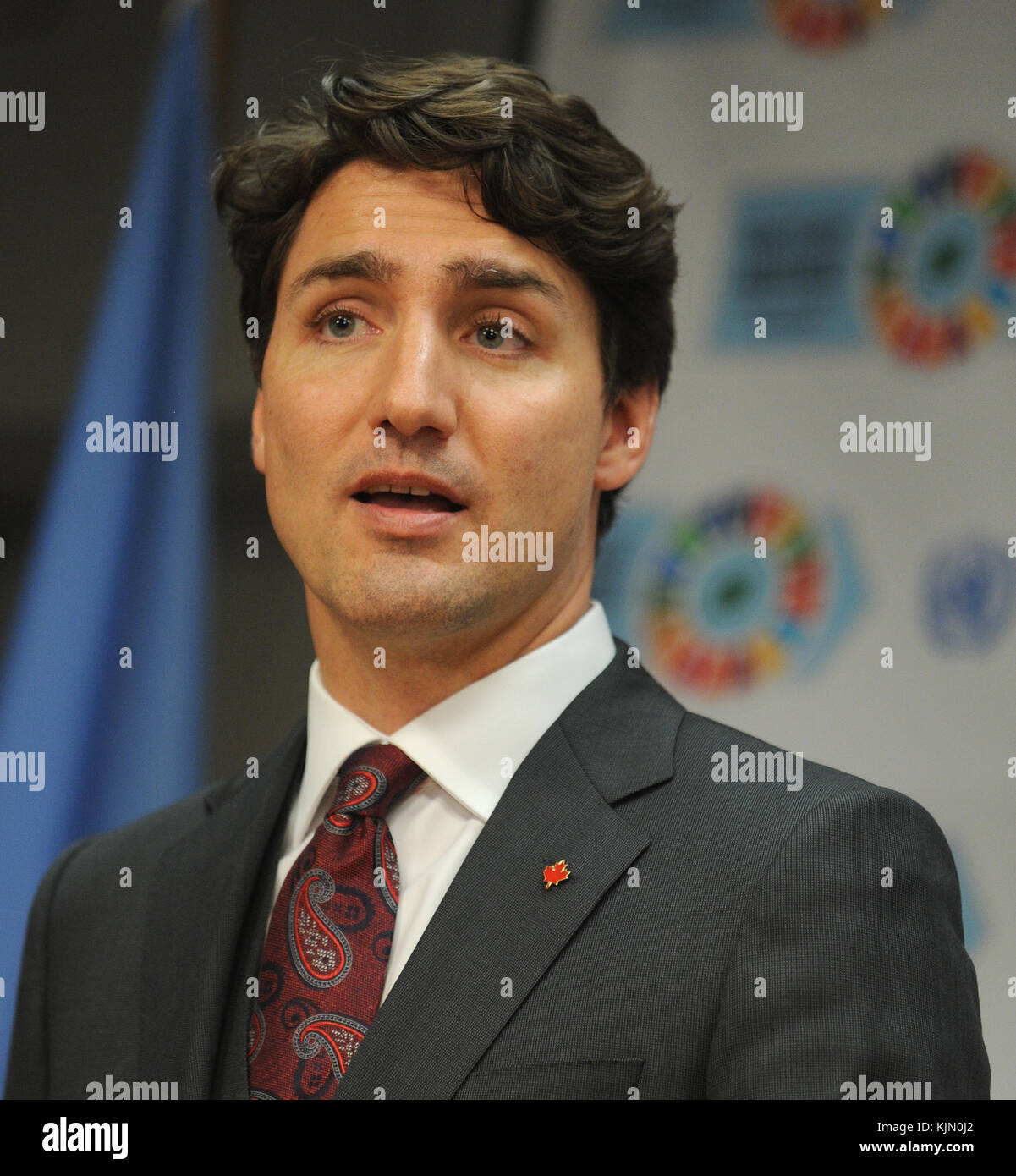 NEW YORK, NY - APRIL 22: Prime Minister of Canada Justin Trudeau speaks ...