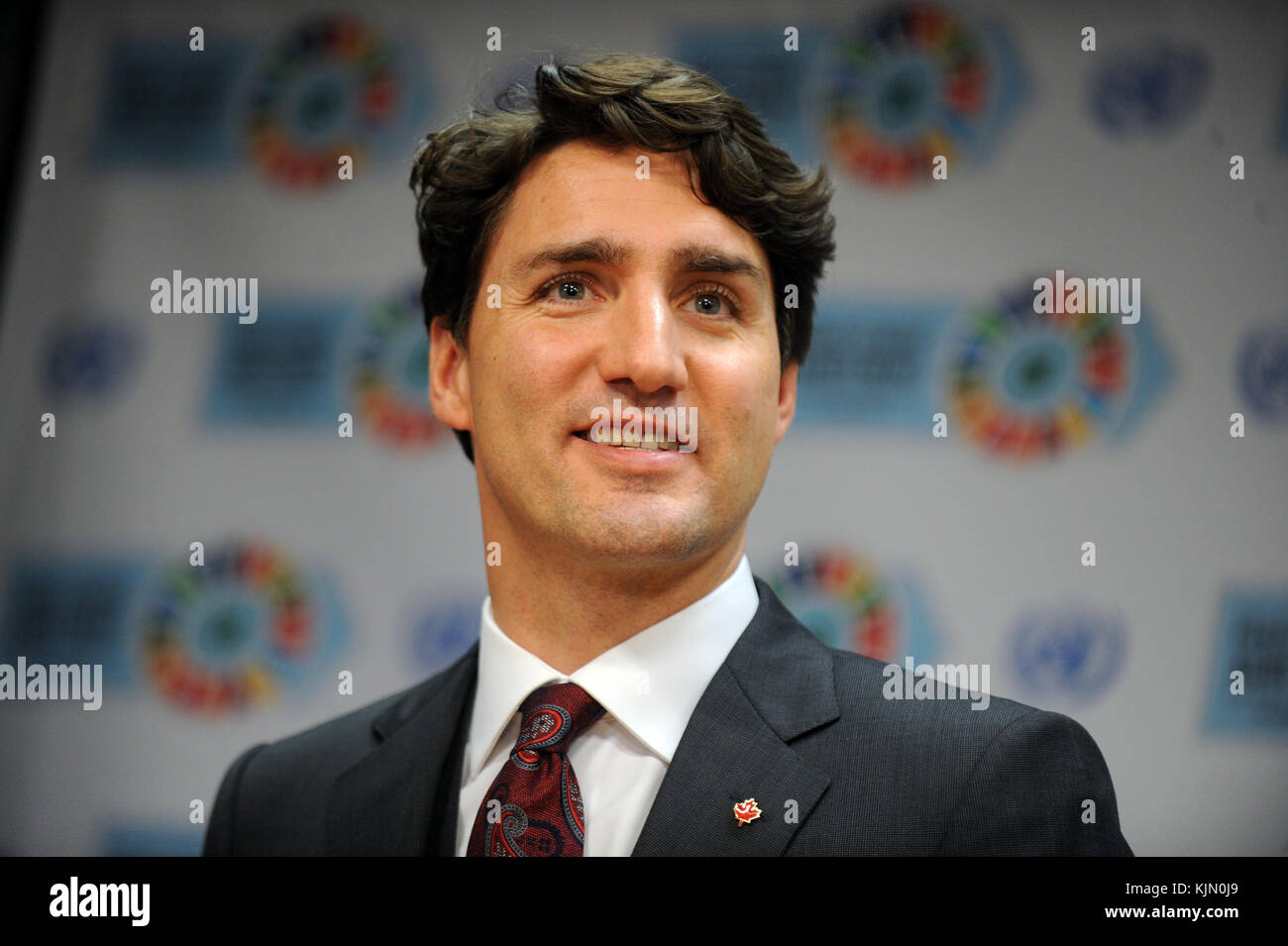 NEW YORK, NY - APRIL 22: Prime Minister of Canada Justin Trudeau speaks ...