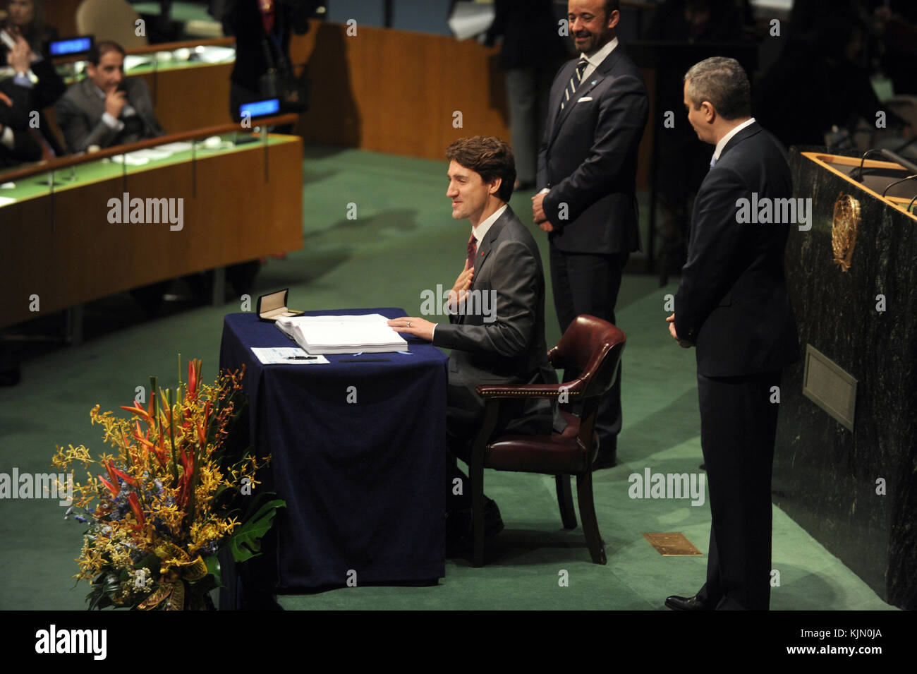 NEW YORK, NY - APRIL 22: Prime Minister of Canada Justin Trudeau speaks ...