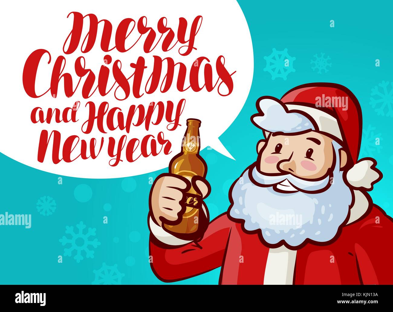 Merry Christmas and Happy New Year, greeting card. Holiday, xmas party banner. Lettering vector illustration Stock Vector