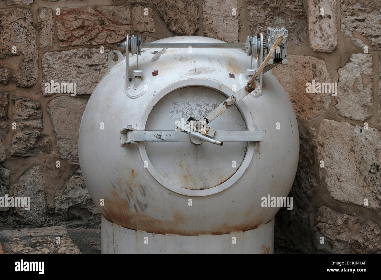 Bomb disposal container outside the Church of the Holy Sepulchre in the
