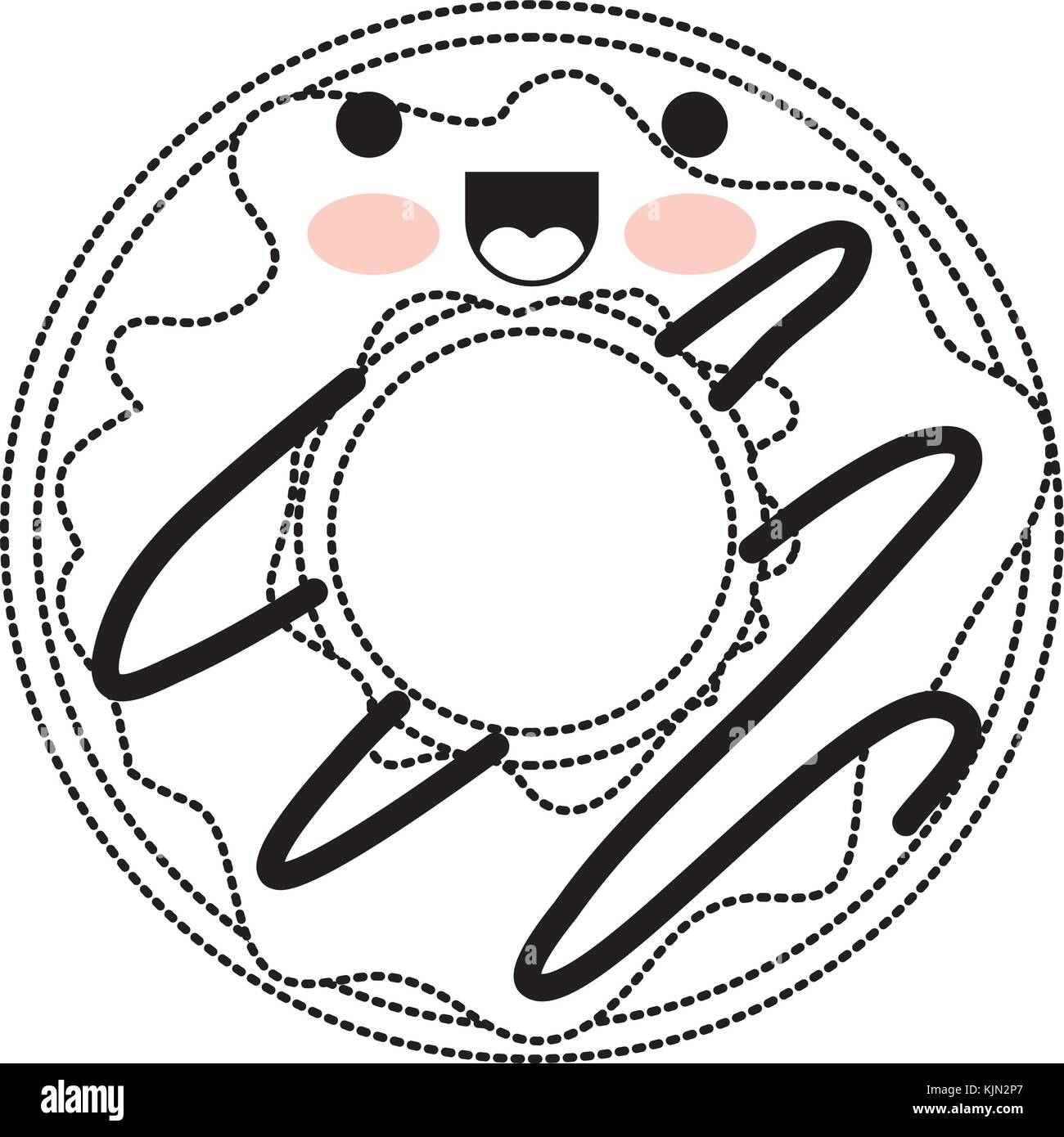 kawaii donut with cream glazed in black dotted silhouette Stock Vector ...