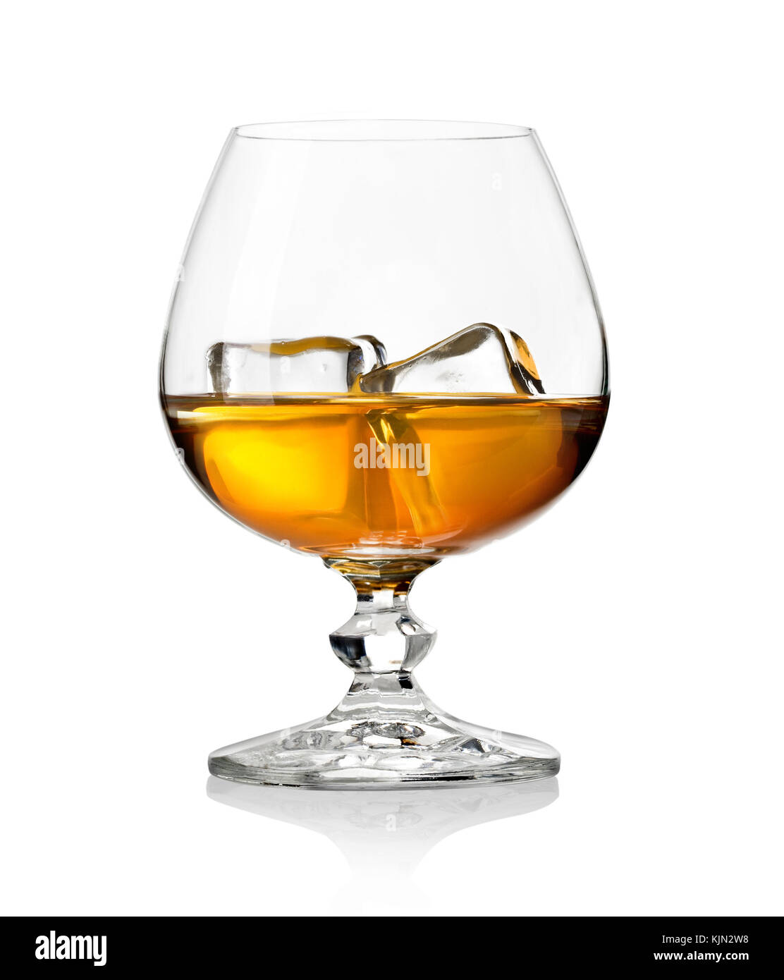 Whiskey in glass  with ice on white background Stock Photo