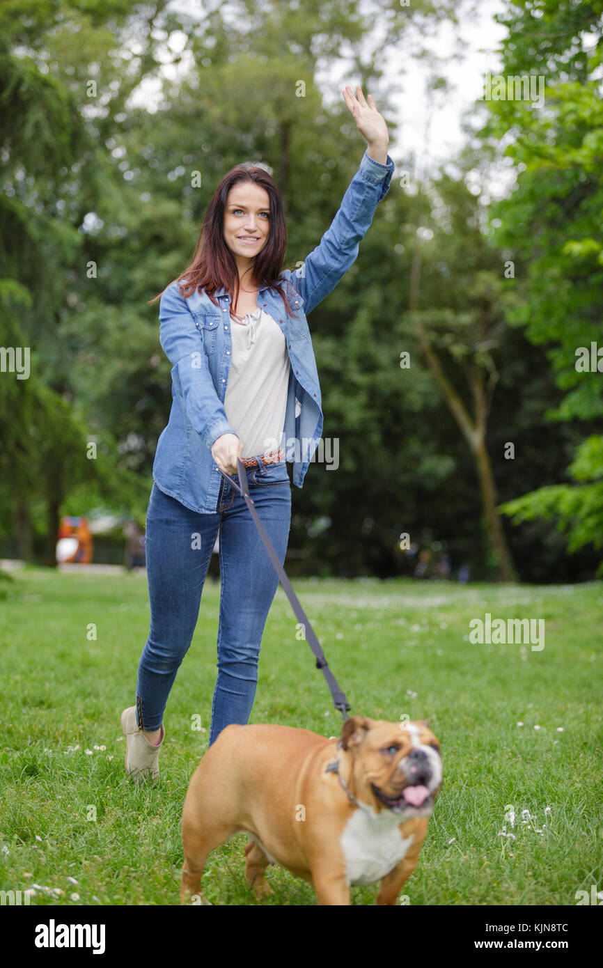 woman with her dog in the park Stock Photo - Alamy