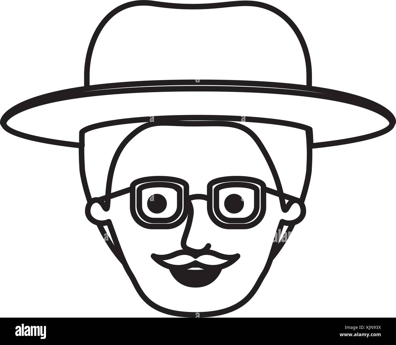 male face with hat and glasses and style handlebar moustache in