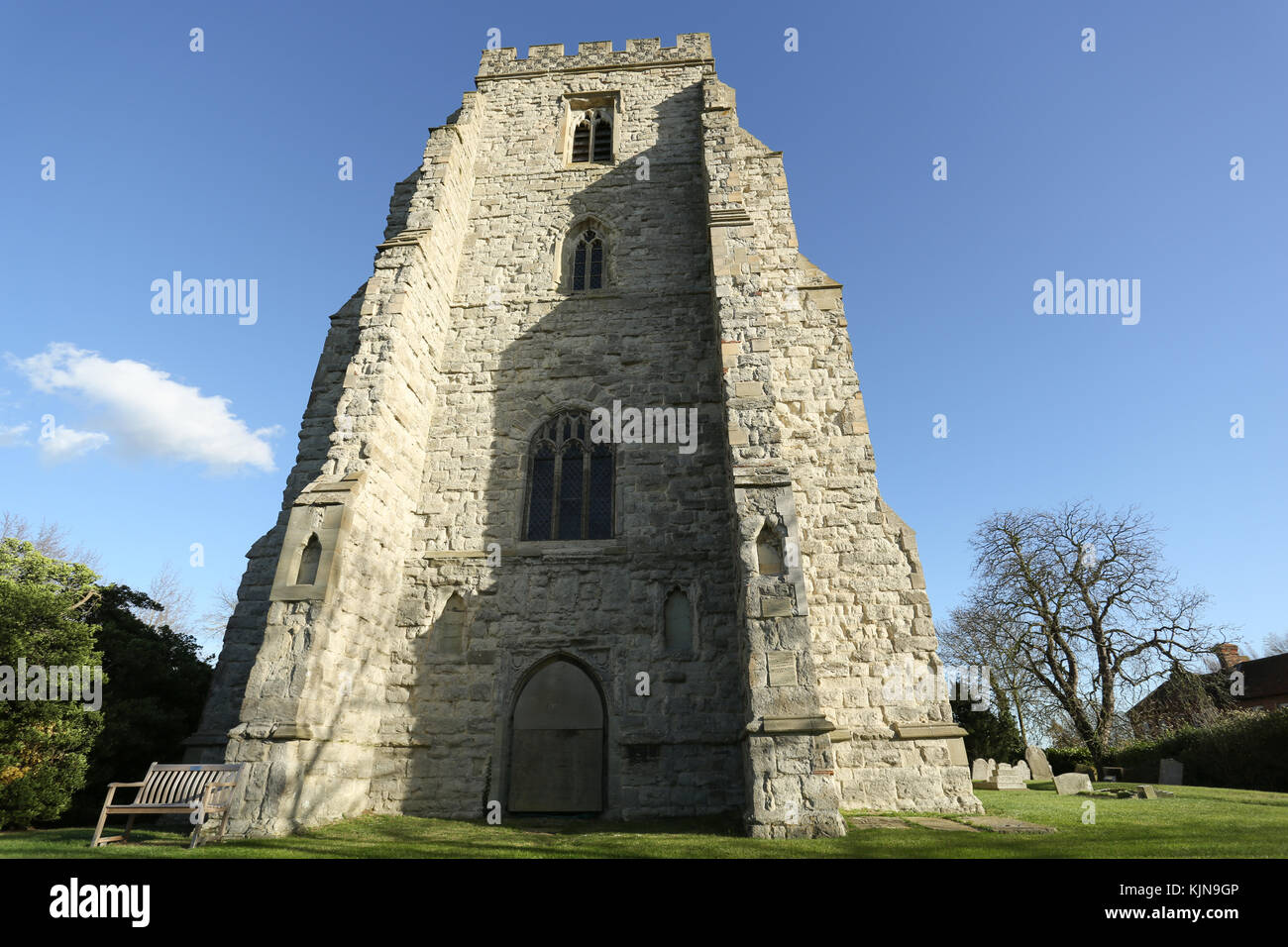 A landscape view of Canewdon Church against a blue sky. Stock Photo