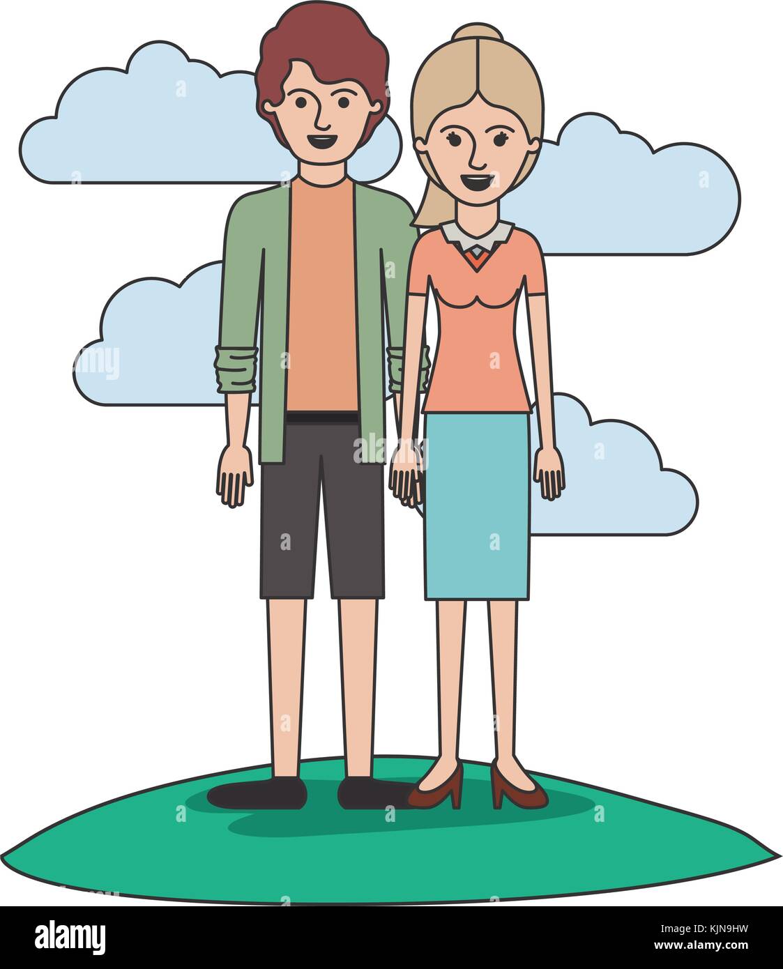 Couple Colorful Scene Outdoor And Him With Shirt And Jacket And