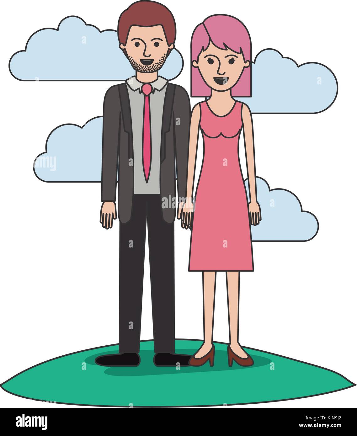 Couple Colorful Scene Outdoor And Him With Suit And Tie And Pants