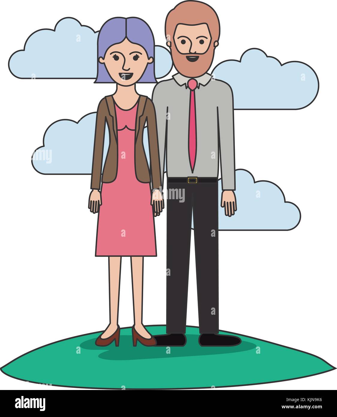 Couple Colorful Scene Outdoor And Her With Blouse And Jacket And