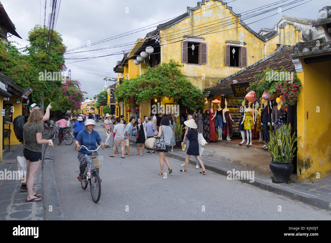 Hoi An, Vietnam June 2017 busy shopping street with boutiques in Hoi An Vietnam Stock Photo