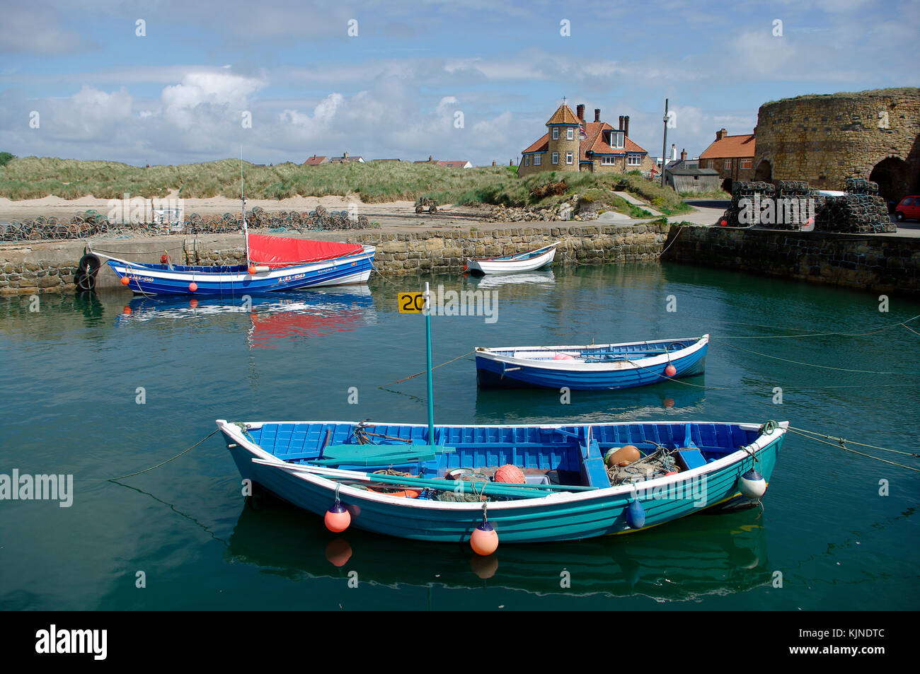 Beadnell Harbour with Fishing Boats Stock Photo