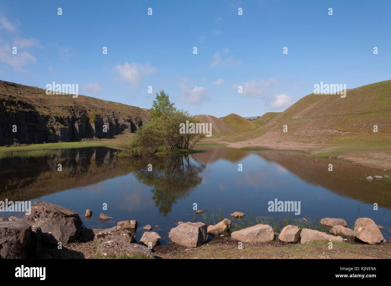 One of the ponds at Bollihope Commom near Frosterley in Weardale in County Durham. On a clear day in May. Stock Photo