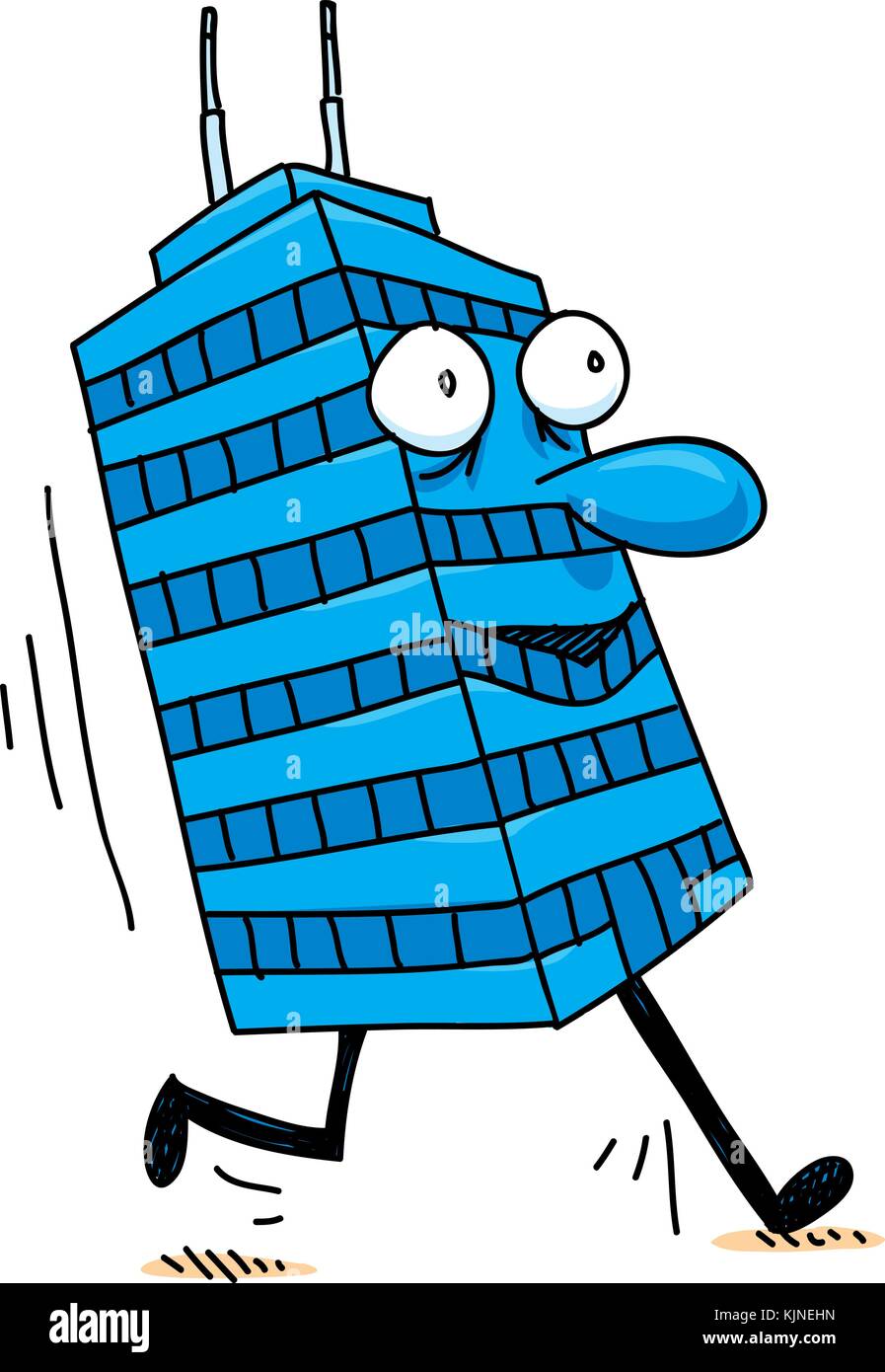 A happy, cartoon office tower character going for a brisk walk. Stock Vector
