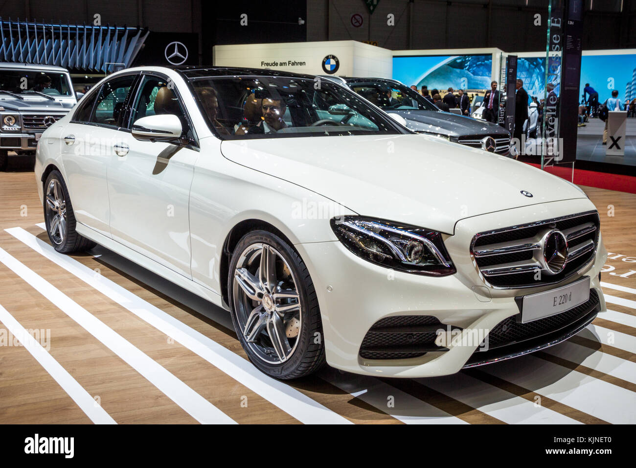 GENEVA, SWITZERLAND - MARCH 1, 2016: Mercedes Benz E220d car showcased at the 86th Geneva International Motor Show. Stock Photo